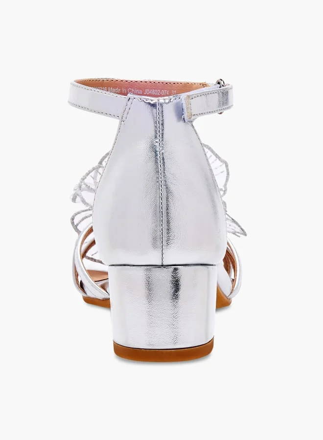 Celeste Girls' Flower Applique Sandals with Block Heels