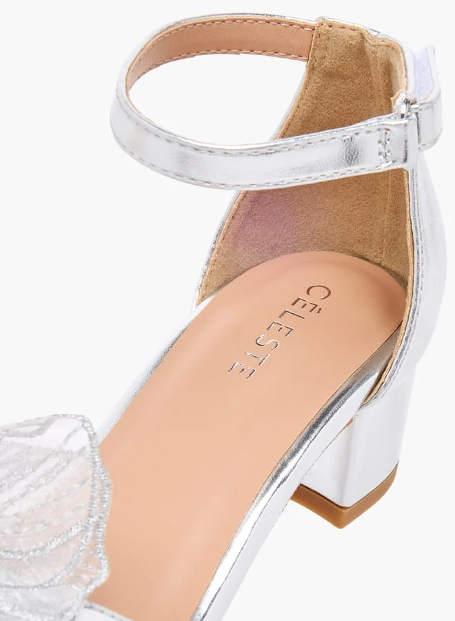 Celeste Girls' Flower Applique Sandals with Block Heels