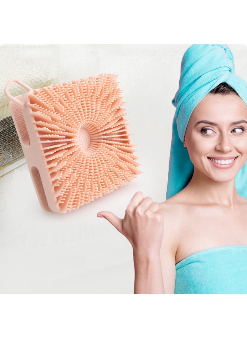 Silicone Body Scrubber Women, Dual-Sided Design Exfoliating Body Brush Buffer Scrubber and Scalp Massager, Shower Scrubber for Body, Silicone Loofah, Ergonomic No-Slip, Easy to Clean Clean(Pink) - Image 4