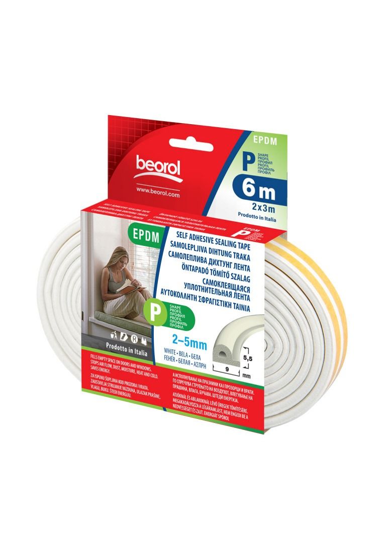 بيورول شريط لاصق ذاتي اللصق للأبواب والنوافذ من الفوم أبيض 6 أمتار - Image 1