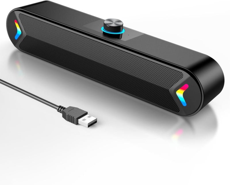 لينرو مكبرات صوت كمبيوتر USB لسطح المكتب، مكبرات صوت 10 واط للكمبيوتر المكتبي/اللابتوب/التابلت/الشاشة، مكبر صوت ساوندبار سلكي أحادي، تشغيل فوري، بدون تأخير صوتي (بدون قابس AUX 3.5 مم) - Image 1