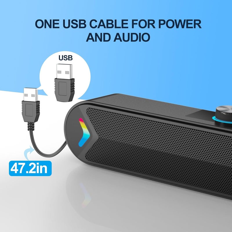 لينرو مكبرات صوت كمبيوتر USB لسطح المكتب، مكبرات صوت 10 واط للكمبيوتر المكتبي/اللابتوب/التابلت/الشاشة، مكبر صوت ساوندبار سلكي أحادي، تشغيل فوري، بدون تأخير صوتي (بدون قابس AUX 3.5 مم) - Image 5