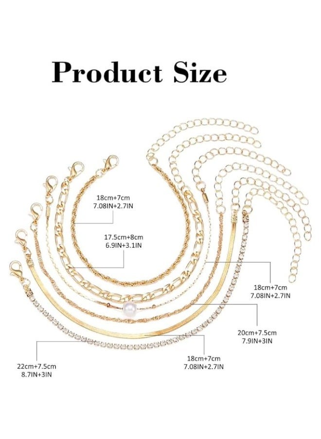 MXM Gold Diamond Layered Bracelet Set for Women, Waterproof Cuban Link Chain Dainty Stack Trendy Stackable Design for Girls Woman, Fashion Jewelry Gift (Pack D) - Image 5