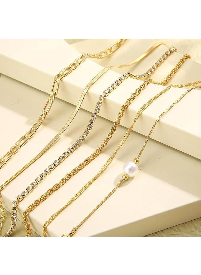 MXM Gold Diamond Layered Bracelet Set for Women, Waterproof Cuban Link Chain Dainty Stack Trendy Stackable Design for Girls Woman, Fashion Jewelry Gift (Pack D) - Image 3