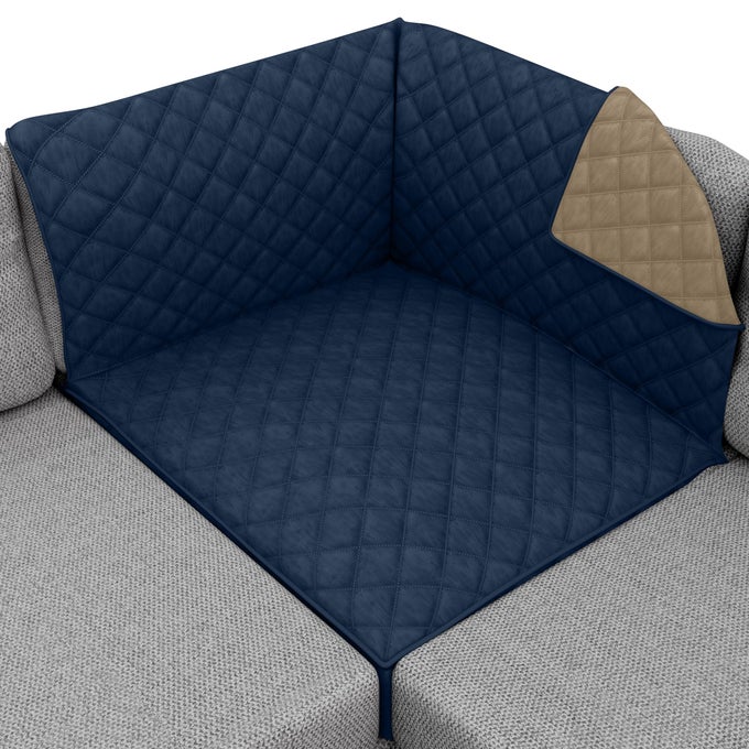 PATENTED SECTIONAL SLIP COVER LARGE CUSHION PROTECTOR REVERSIBLE STAIN AND DOG TEAR RESISTANT SLIPCOVER QUILTED MICROFIBER 30X30IN SEAT WASHABLE COVERS FOR DOGS PETS KIDS NAVY SAND