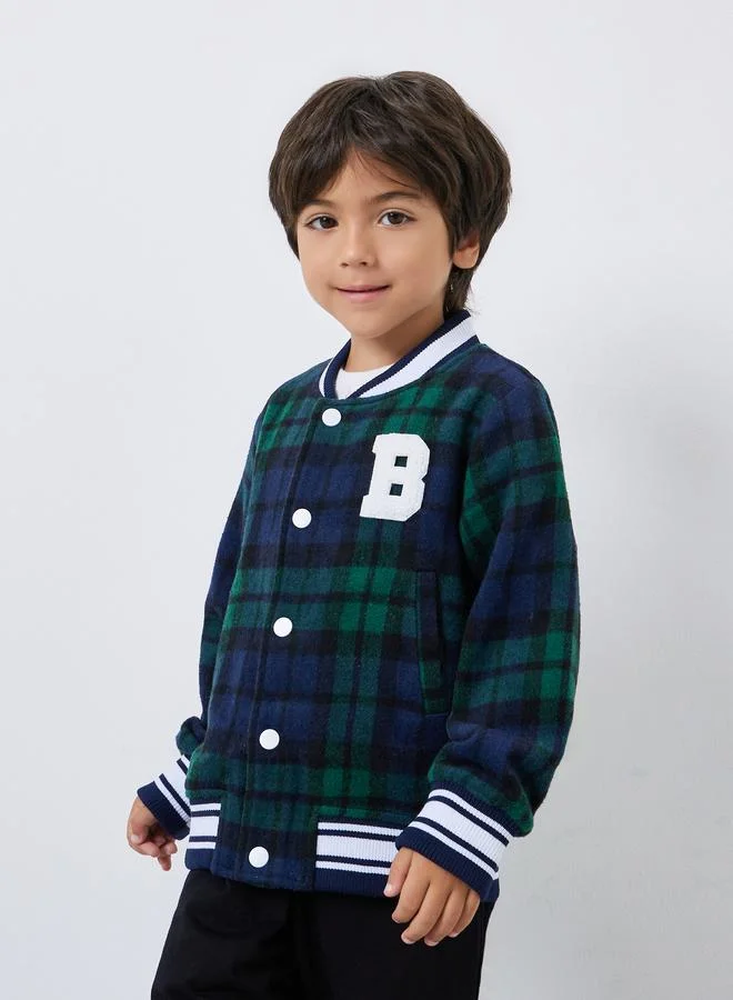 Styli Boys Plaid Varsity Jacket