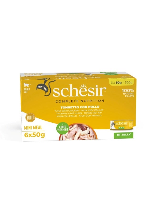 Schesir Complete & Balanced Nutrition Wet Cat Food in Jelly Can[Multi pack]- Tuna With Chicken-(6X50g) - Image 1