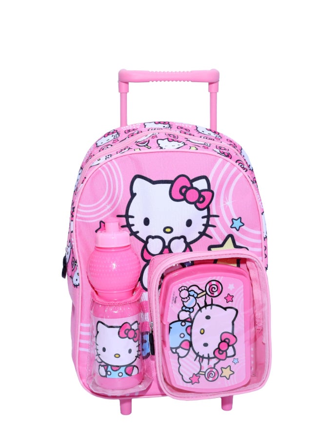 Sanrio Hello Kitty 3-Piece School Set – 14" Trolley Backpack, Lunch Box & Water Bottle – Pink Cartoon Design for Girls – Sanrio - Image 1