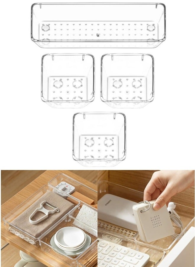 مجموعة مكونة 4 قطع من منظم أدراج صندوق تخزين اكليريك موفر للمساحة مناسب لخزانة أدوات المكتب- شفاف - Image 1