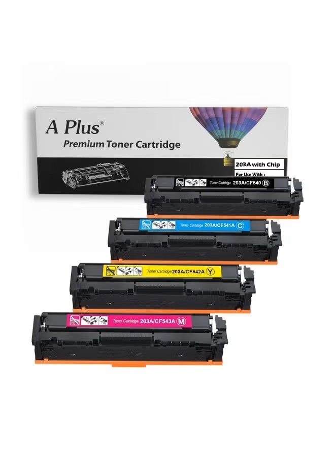 ابلس خراطيش حبر متوافقة مع A Plus 203A (CF540A، CF541A، CF542A، CF543A) - عبوة من 4 خراطيش CMYK لطابعات HP Color LaserJet Pro M254 وMFP M280 وM281 - Image 1