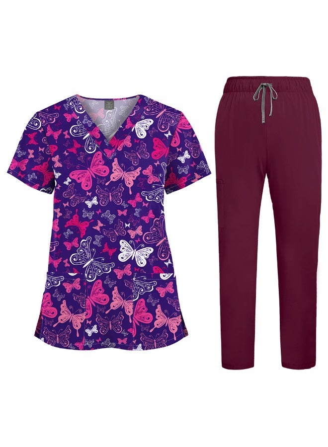 NIBEMINENT Floral Print Nursing Scrubs Tops Hospital Scrubs Uniforms Short Sleeve Hospital Uniforms Women Nursing Scrubs - Image 1