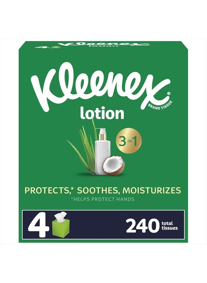 Kleenex Soothing Lotion Facial Tissues with Coconut Oil, 4 Cube Boxes, 60 Tissues per Box, 3-Ply (240 Total Tissues), Packaging May Vary  - Image 1
