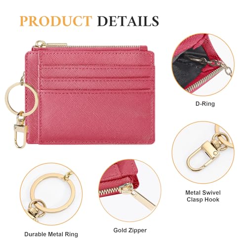 Sodsay Card Case Slim Front Pocket Wallet for Women Credit Card Holder with Keychain(CH Rose Red) - Image 3