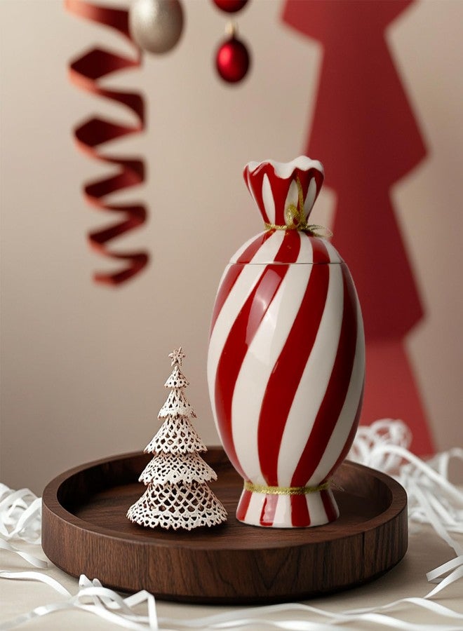 DIF DECO Christmas Ceramic Food Storage Jars with Lid, 24.7 OZ Hand printed Xmas Candy Jar Coffee Cookie Container for Snacks, Sugar Containers, Tea, Spice, Cereal, Nut - 700ml - Image 1
