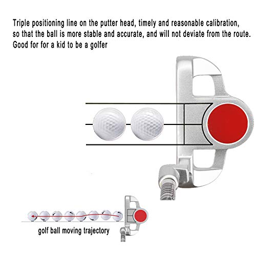 ENJOYCOOL Junior Golf Putter Stainless Steel Indoor Outdoor Putter Right Handed 3 Sizes to Choose Freely(Red Head+Blue Grip, 25inch) - Image 3