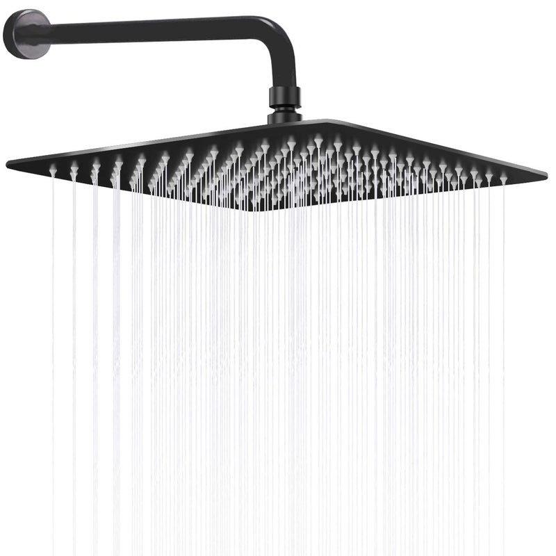 HarJue 12 Inch Rain Shower Head With 15 Inch Extension Arm Stainless Steel Large Rainfall Luxury SquareWaterfall Full Body CoverageEasy to Install Oil Rubbed Bronze Black