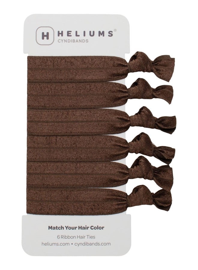 Cyndibands Elastic Hair Ties - Dark Brown - Gentle Hold Ribbon Ponytail Holders, 6 Count - Image 1