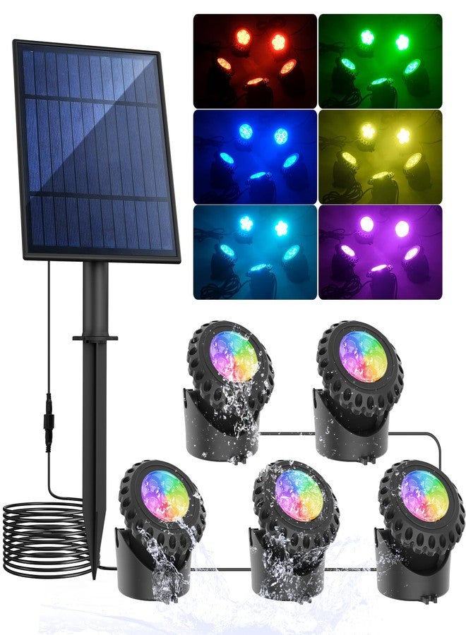 T-SUN Solar Pond Light LED Underwater Pond Light Solar Fountain Lights IP68 Waterproof Pond Lights for Aquarium Garden Waterfall Fish Trank(5 Lights-RGB) - Image 1