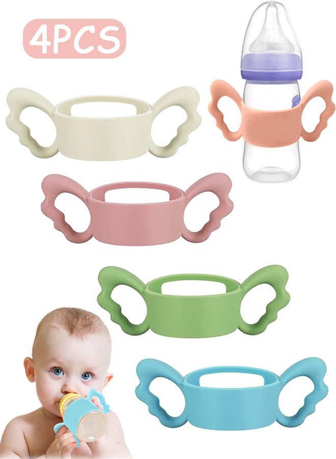 Quantum 4 PCS Baby Bottle Handles, Reusable Silicone Wide Neck Handle, Cute Wing Design Silicone Bottle Holder for Easy Grip - Image 1
