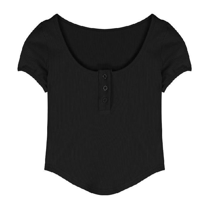 Irregular Short T-Shirt Women'S 2025 Summer Pure Desire U-Neck Leaky Collarbone Slim Short-Sleeved Threaded Top Trendy - Image 1