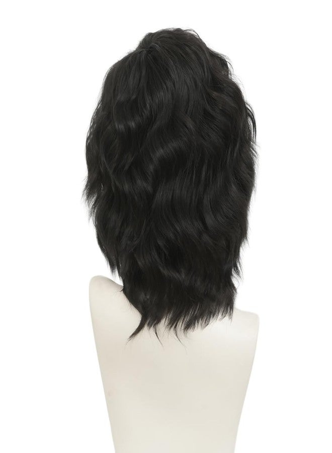 تسيسيس شعر مستعار قصير أسود مجعد للرجال من تسيسيس، شعر مستعار أسود أنمي، شعر مستعار صناعي مموج ومتدرج، مناسب للكوسبلاي، شعر مستعار للجنسين - Image 4