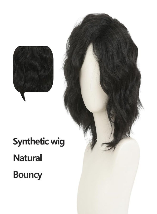 تسيسيس شعر مستعار قصير أسود مجعد للرجال من تسيسيس، شعر مستعار أسود أنمي، شعر مستعار صناعي مموج ومتدرج، مناسب للكوسبلاي، شعر مستعار للجنسين - Image 3