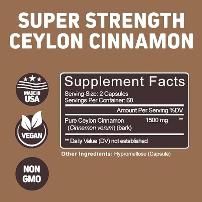 Herbtonics Pure Ceylon Cinnamon Capsules | Immune System, Healthy Weight Management | Non-GMO, Gluten Free | 1500 Mg - 120 Capsules - Image 2