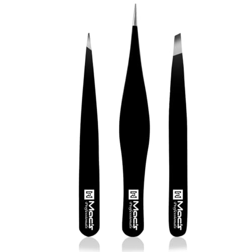 Macs Professional MACS TWEEZERS SET;- for Eyebrow Plucking, Ingrown Hair -Best for Eyebrow Hair, Facial Hair Removal - Stainless Steel Precision Sharp- Pointy Ends Meet Perfectly. (3 PCs Black Tweezers Set) - Image 1