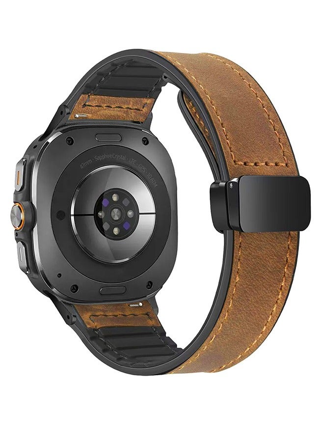 Magnetic Leather Watch Strap Compatible With Samsung Galaxy Watch Ultra 47mm  Magnetic Clasp Design Adjustable Classic Wristband Accessory Replacement Strap For Men And Women  - Image 1