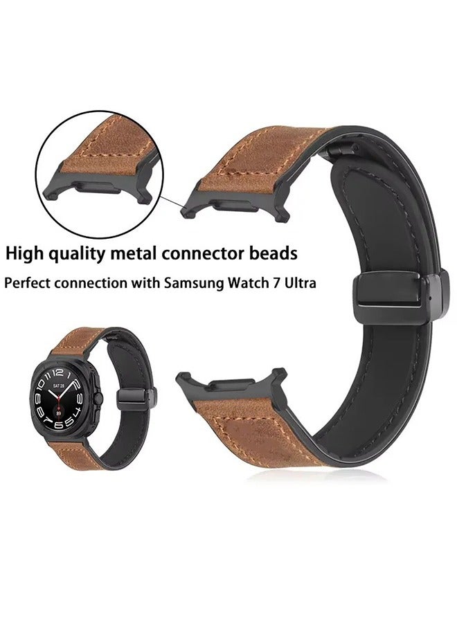 Magnetic Leather Watch Strap Compatible With Samsung Galaxy Watch Ultra 47mm  Magnetic Clasp Design Adjustable Classic Wristband Accessory Replacement Strap For Men And Women  - Image 3