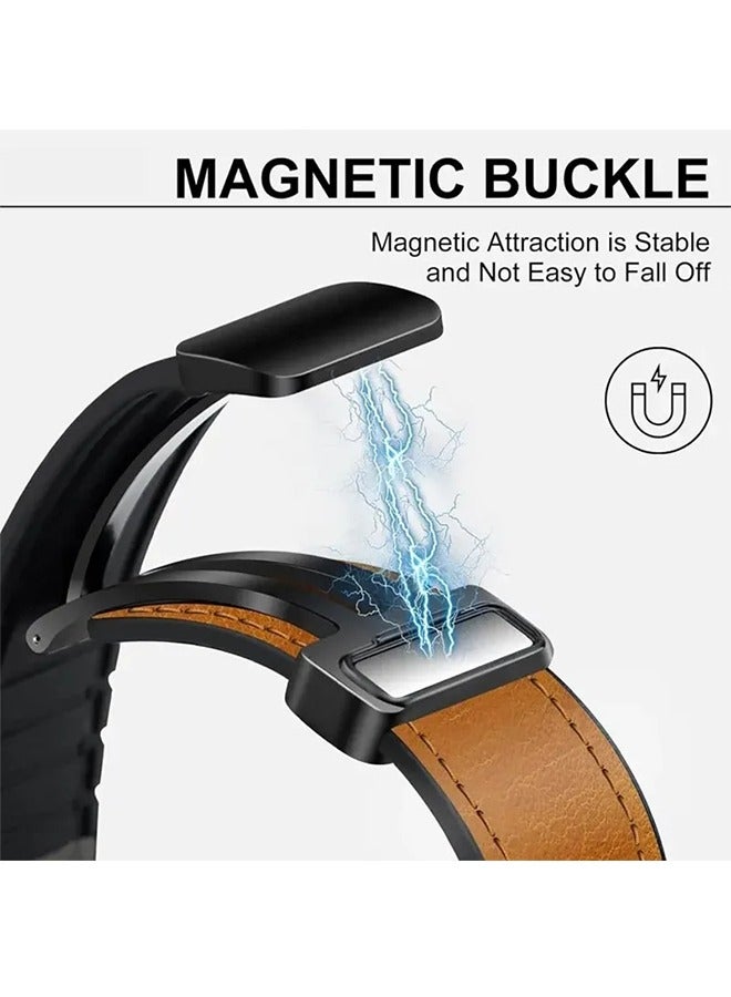 Magnetic Leather Watch Strap Compatible With Samsung Galaxy Watch Ultra 47mm  Magnetic Clasp Design Adjustable Classic Wristband Accessory Replacement Strap For Men And Women  - Image 4