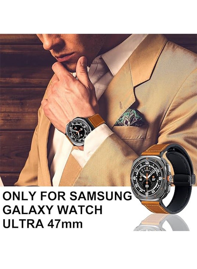 Magnetic Leather Watch Strap Compatible With Samsung Galaxy Watch Ultra 47mm  Magnetic Clasp Design Adjustable Classic Wristband Accessory Replacement Strap For Men And Women  - Image 2