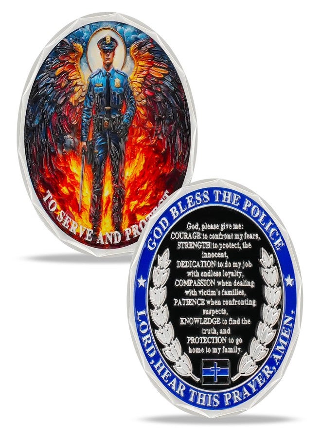 ASmileIndeep Police Challenge Coin - God Bless The Police Prayer Coin - Thin Blue Line Law Enforcement Coin - First Responder Memorial Coin Police Officers Protection Token Military Gifts - Image 1