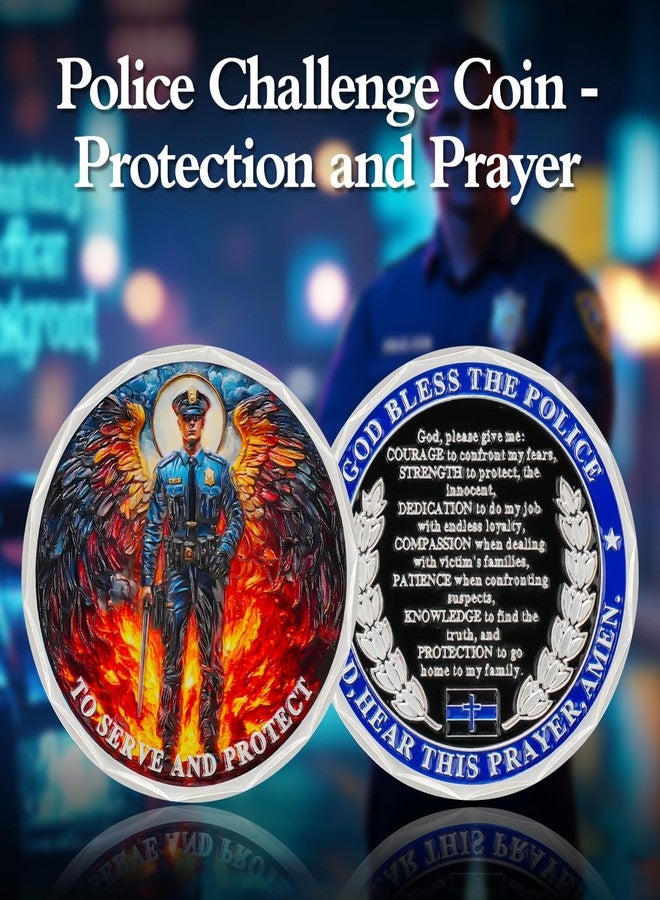 ASmileIndeep Police Challenge Coin - God Bless The Police Prayer Coin - Thin Blue Line Law Enforcement Coin - First Responder Memorial Coin Police Officers Protection Token Military Gifts - Image 2