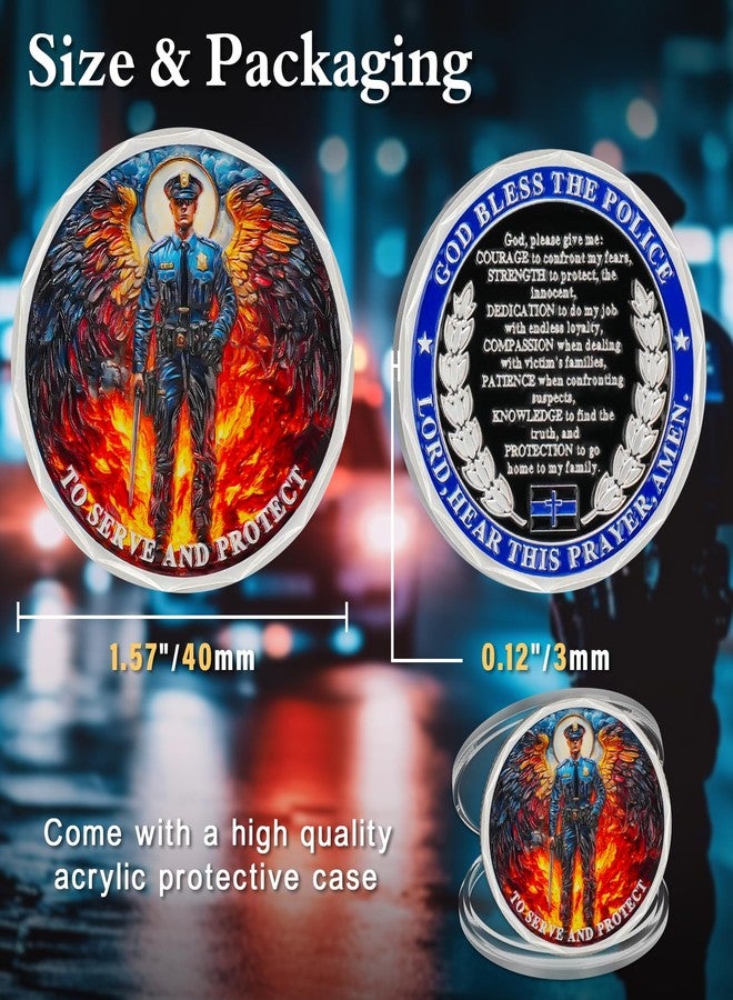 ASmileIndeep Police Challenge Coin - God Bless The Police Prayer Coin - Thin Blue Line Law Enforcement Coin - First Responder Memorial Coin Police Officers Protection Token Military Gifts - Image 5