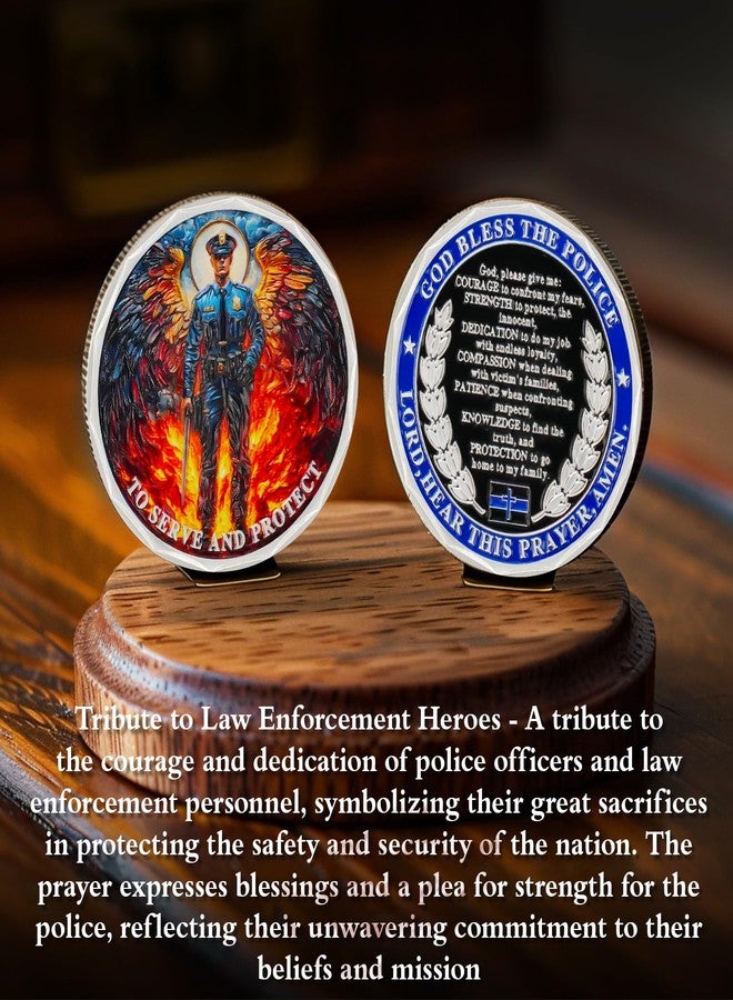 ASmileIndeep Police Challenge Coin - God Bless The Police Prayer Coin - Thin Blue Line Law Enforcement Coin - First Responder Memorial Coin Police Officers Protection Token Military Gifts - Image 4