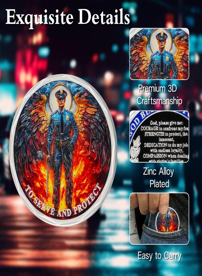 ASmileIndeep Police Challenge Coin - God Bless The Police Prayer Coin - Thin Blue Line Law Enforcement Coin - First Responder Memorial Coin Police Officers Protection Token Military Gifts - Image 3