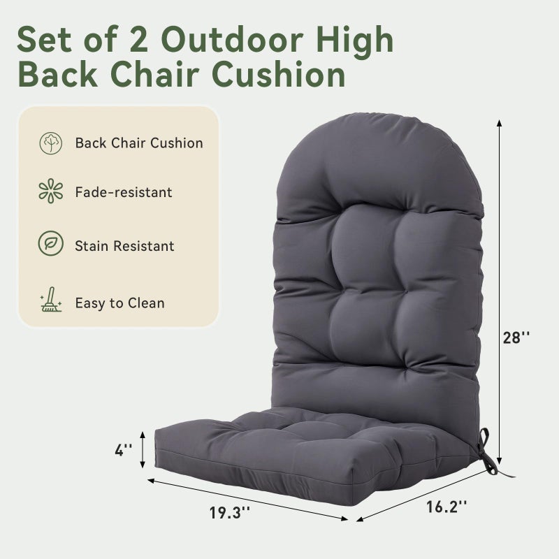 Aoxun Adirondack Chair Cushion, Indoor/Outdoor Rocking Chair Cushion with Ties, Thickened High Back Patio Chair Cushions with High Elasticity PP Cotton Water-Resistant, 2-Pack, Grey - Image 2
