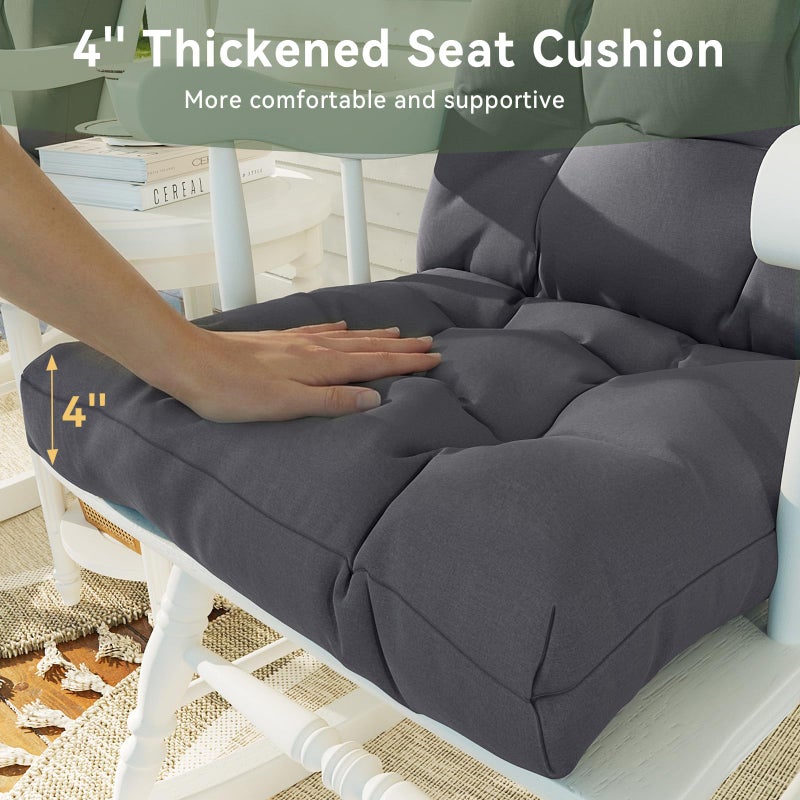 Aoxun Adirondack Chair Cushion, Indoor/Outdoor Rocking Chair Cushion with Ties, Thickened High Back Patio Chair Cushions with High Elasticity PP Cotton Water-Resistant, 2-Pack, Grey - Image 4