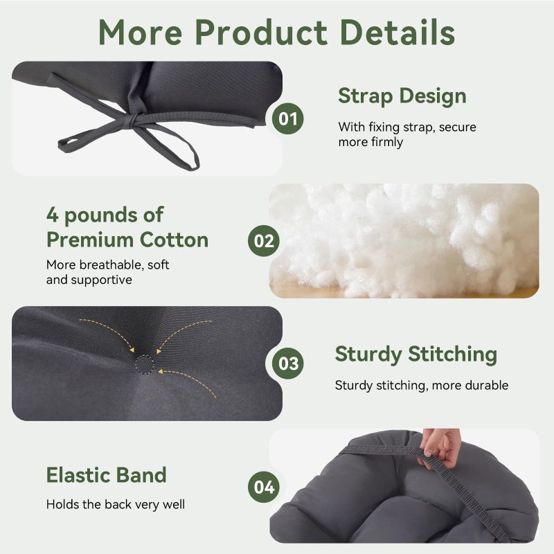Aoxun Adirondack Chair Cushion, Indoor/Outdoor Rocking Chair Cushion with Ties, Thickened High Back Patio Chair Cushions with High Elasticity PP Cotton Water-Resistant, 2-Pack, Grey - Image 5
