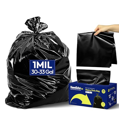KeenEcho Heavy Duty Trash Bags 33 Gallon 30 Count 10 Mil Strong Black Garbage Bags Leakproof Star Seal for Construction Yard Demolition Debris - Image 1