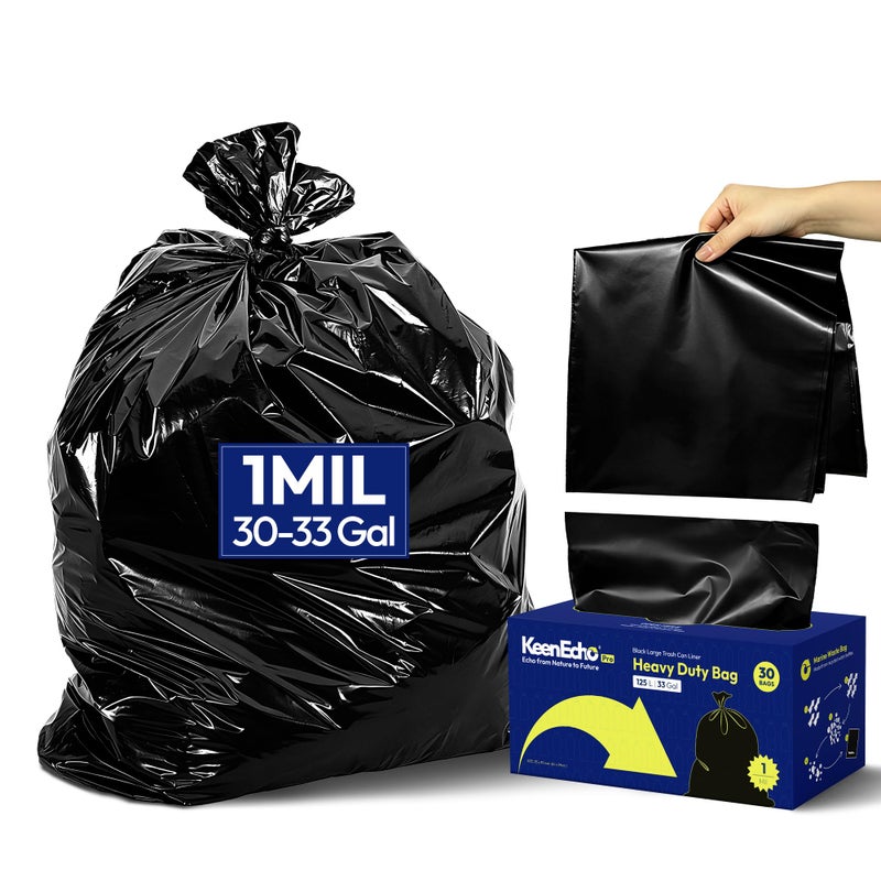 KeenEcho Heavy Duty Trash Bags 33 Gallon 30 Count 10 Mil Strong Black Garbage Bags Leakproof Star Seal for Construction Yard Demolition Debris - Image 2