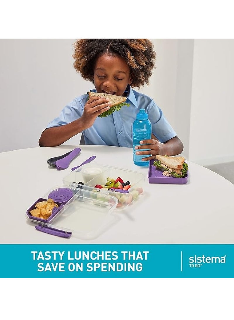 sistema - Sistema Bento Lunch To Go Online Range 1.65L Purple,  Stackable food storage, easy locking with clip to seal with multiple compartments and yogurt pot. Dishwasher safe and BPA Free. - Image 1