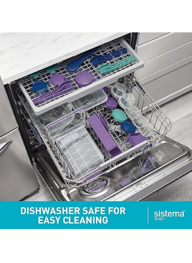 sistema - Sistema Bento Lunch To Go Online Range 1.65L Purple,  Stackable food storage, easy locking with clip to seal with multiple compartments and yogurt pot. Dishwasher safe and BPA Free. - Image 1
