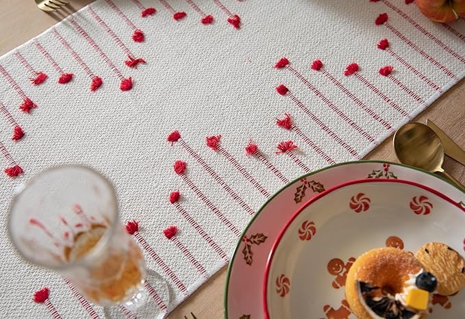 GLOY ® Luxurious 100% Natural Pure Cotton Material Handmade Heat Resistant and Washable 6 Seater Table Runner (Size-14"x72") for Dining Table Runner| Centre Table| Sofa Table (Red and White) - Image 4