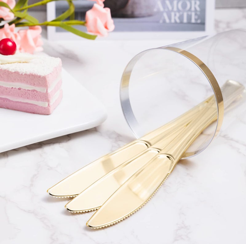 N9R N9R 72 Pack Gold plastic Knives  Solid  Durable and Heavy Duty Plastic Knives  Perfect Utensils for Parties  Weddings and other Formal Events  - Image 4