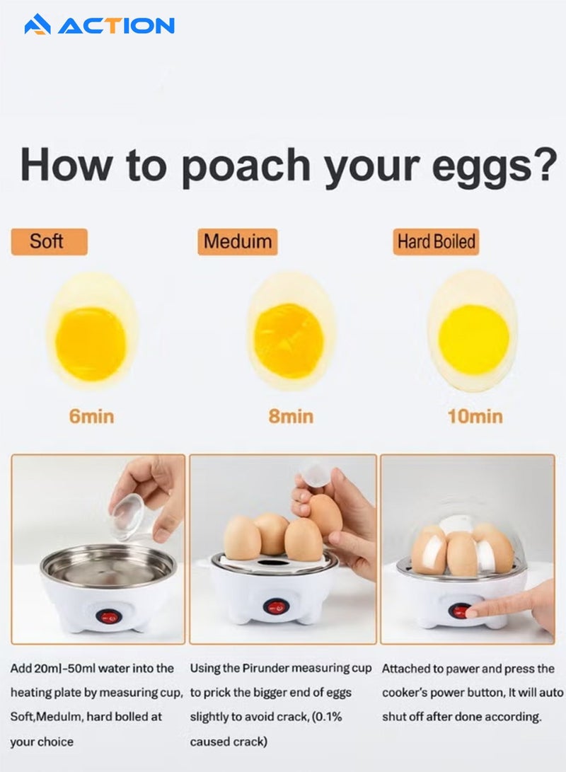 أكشن جهاز طهي البيض بالبخار وغلي البيض الكهربائي بقوة 350 وات - غطاء شفاف مقاوم للحرارة - سعة 7 بيضات - تصميم صغير الحجم وقابل للحمل وسهل الاستخدام - مثالي لوجبات إفطار سريعة وصحية - Image 4