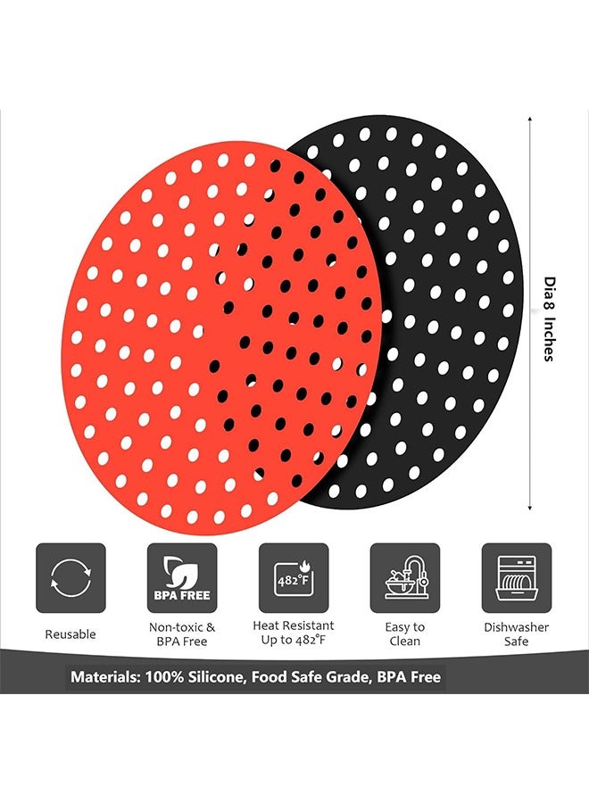 Arabest 2 Pcs Air Fryer Liners, 8 Inches Reusable Silicone Liners, Kitchen Air Fryer Accessories (Black, Red) - Image 2