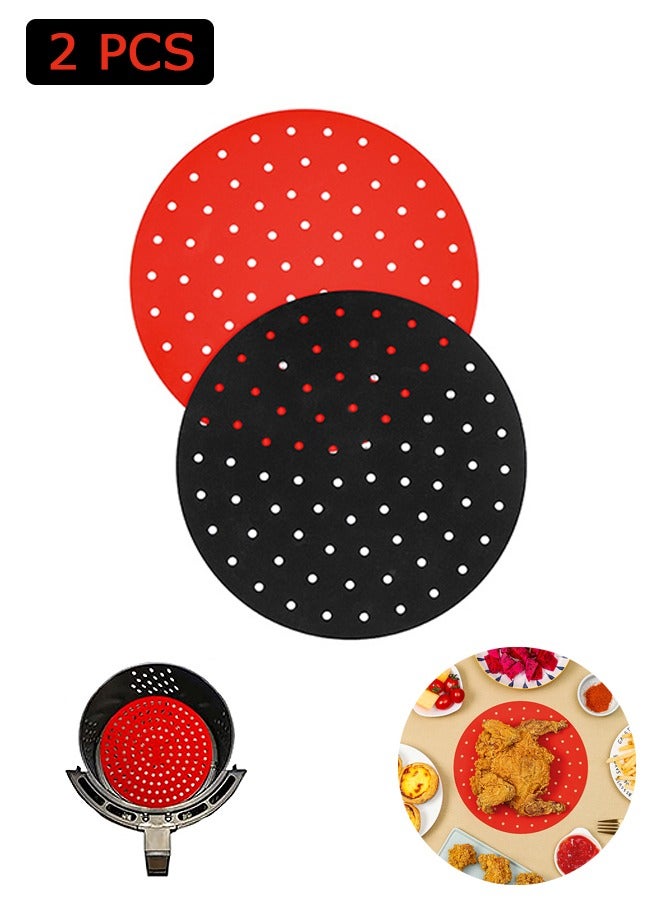 Arabest 2 Pcs Air Fryer Liners, 8 Inches Reusable Silicone Liners, Kitchen Air Fryer Accessories (Black, Red) - Image 1