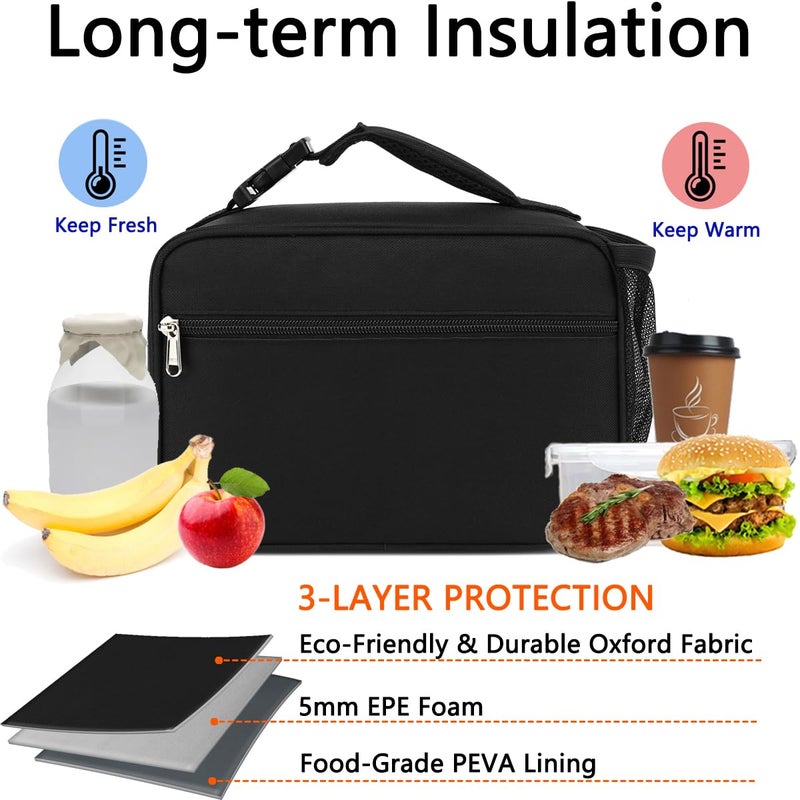 GYEUKHAM Insulated Lunch Box for School, Thermal Reusable Durable Freezable Lunch Bags for Kids Boys Girls Men Women - Small Soft Cooler Portable Lunch Tote Kit for Work Picnic Travel,Black - Image 2
